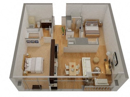 Floor plan for 2 beds, 2 baths, 1100 sqft